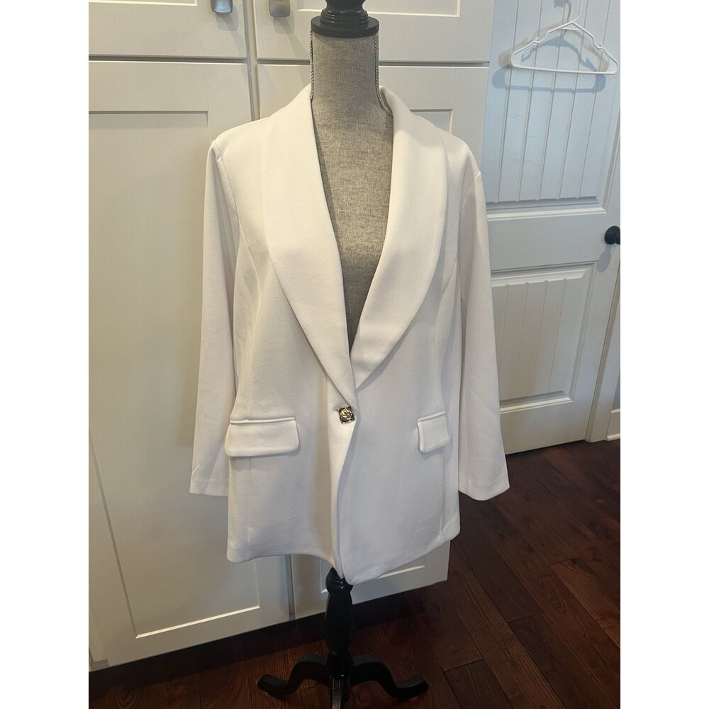 Susan Graver Pique Knit Shawl Collar Blazer White 2X